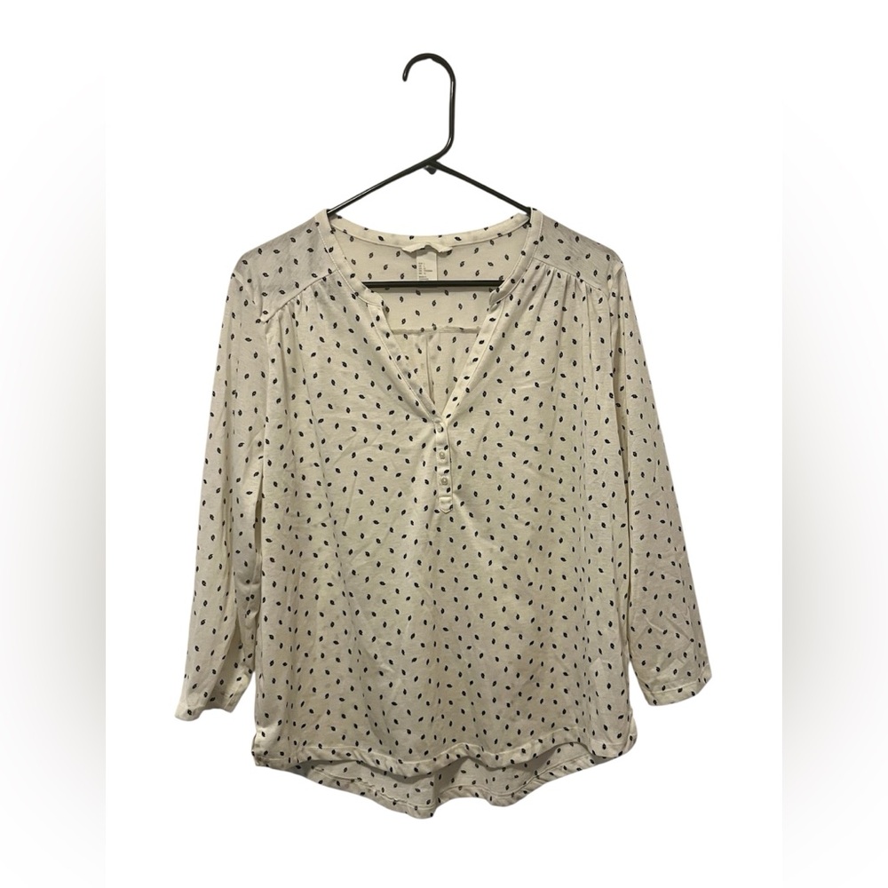H&M Lightweight Cream Blouse With Black Leaf Pattern
